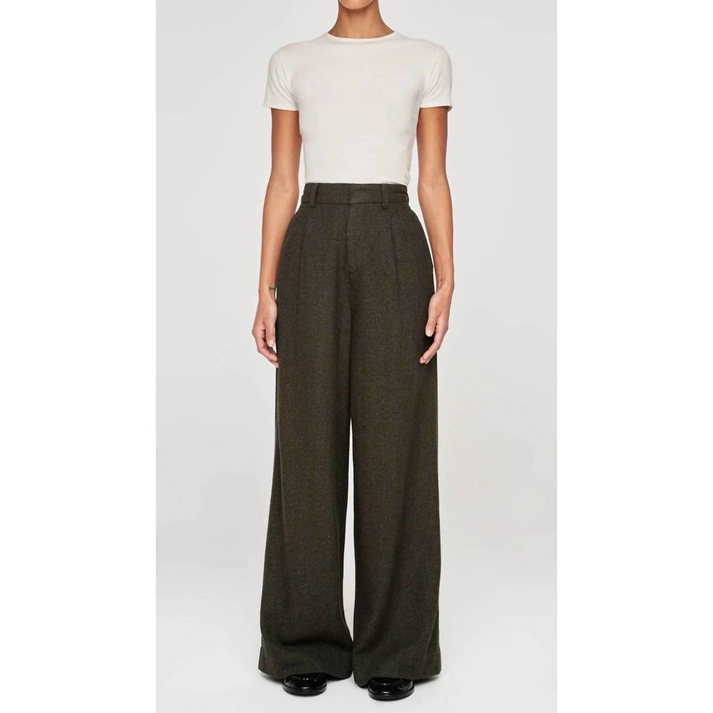 NEW DL1961 - WOMEN'S denim hepburn wide leg high rise pleated pants in evergreen - Picture 4 of 10